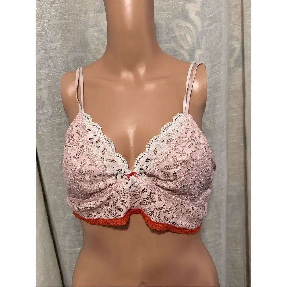 BEAUTIFUL Aerie lined lace pink bralette Size large GOOD CONDITION